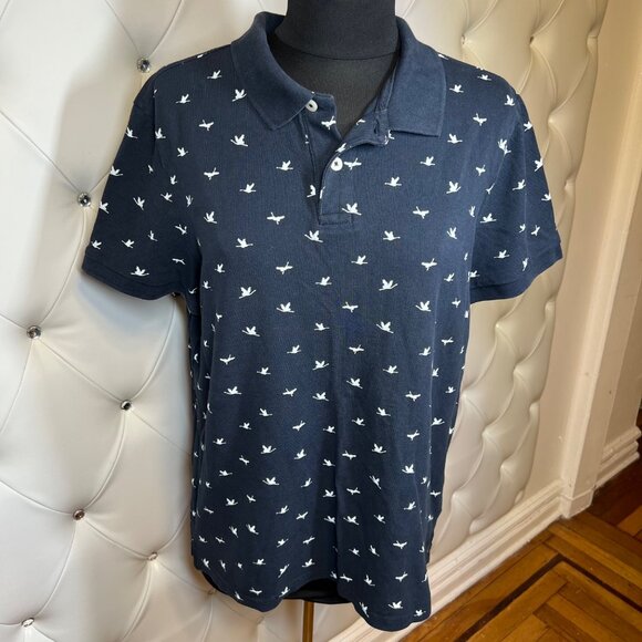 H&M Men's Navy Blue Polo Shirt With Bird Print Size M - Picture 1 of 8
